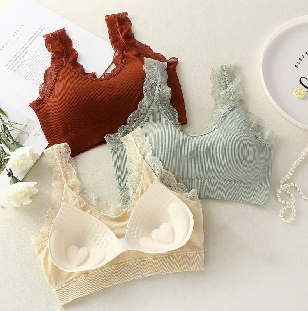 PACK OF 2 IMPORTED FANCY LACE NON WIRED PUSHUP BRA