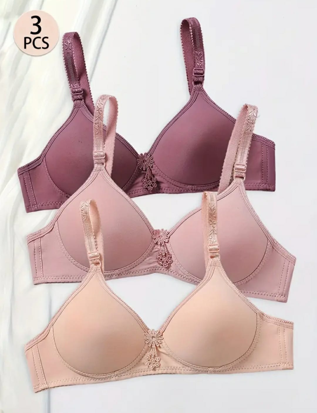 Pack of 3 Pieces Soft Padded Cotton Bra – Everyday Comfort & Support