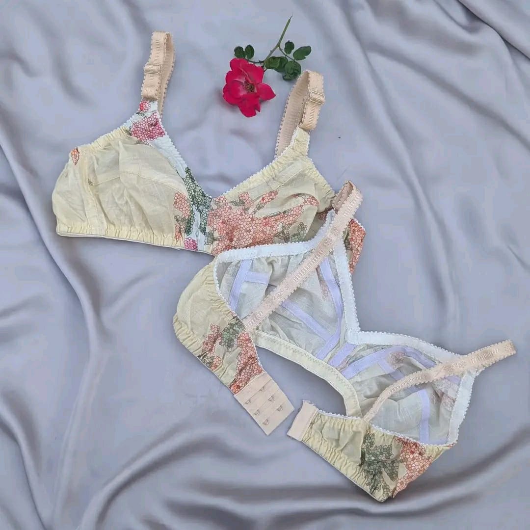 Buy 1 Soft Cotton Floral Bra Get 1 Panty Free