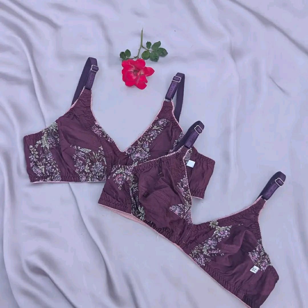 Buy 1 Soft Cotton Floral Bra Get 1 Panty Free